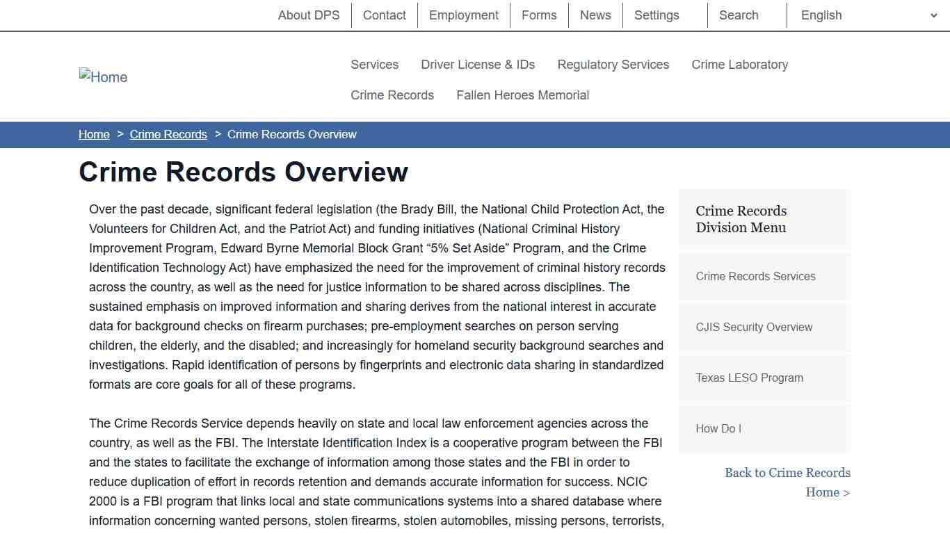 Crime Records Overview Department of Public Safety