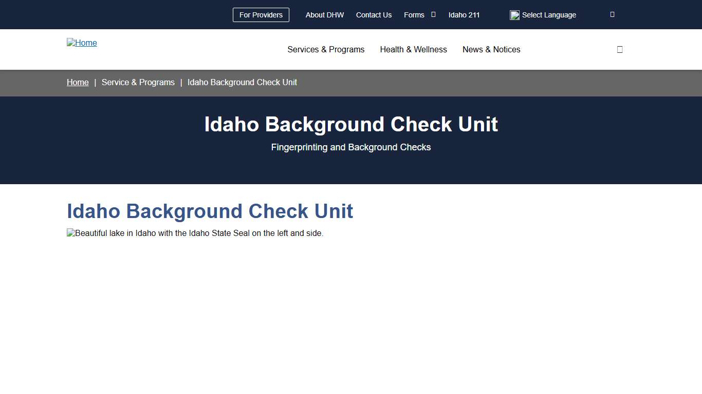 Idaho Background Check Unit Idaho Department of Health and Welfare