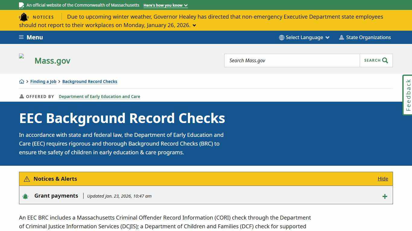 EEC Background Record Checks Mass.gov