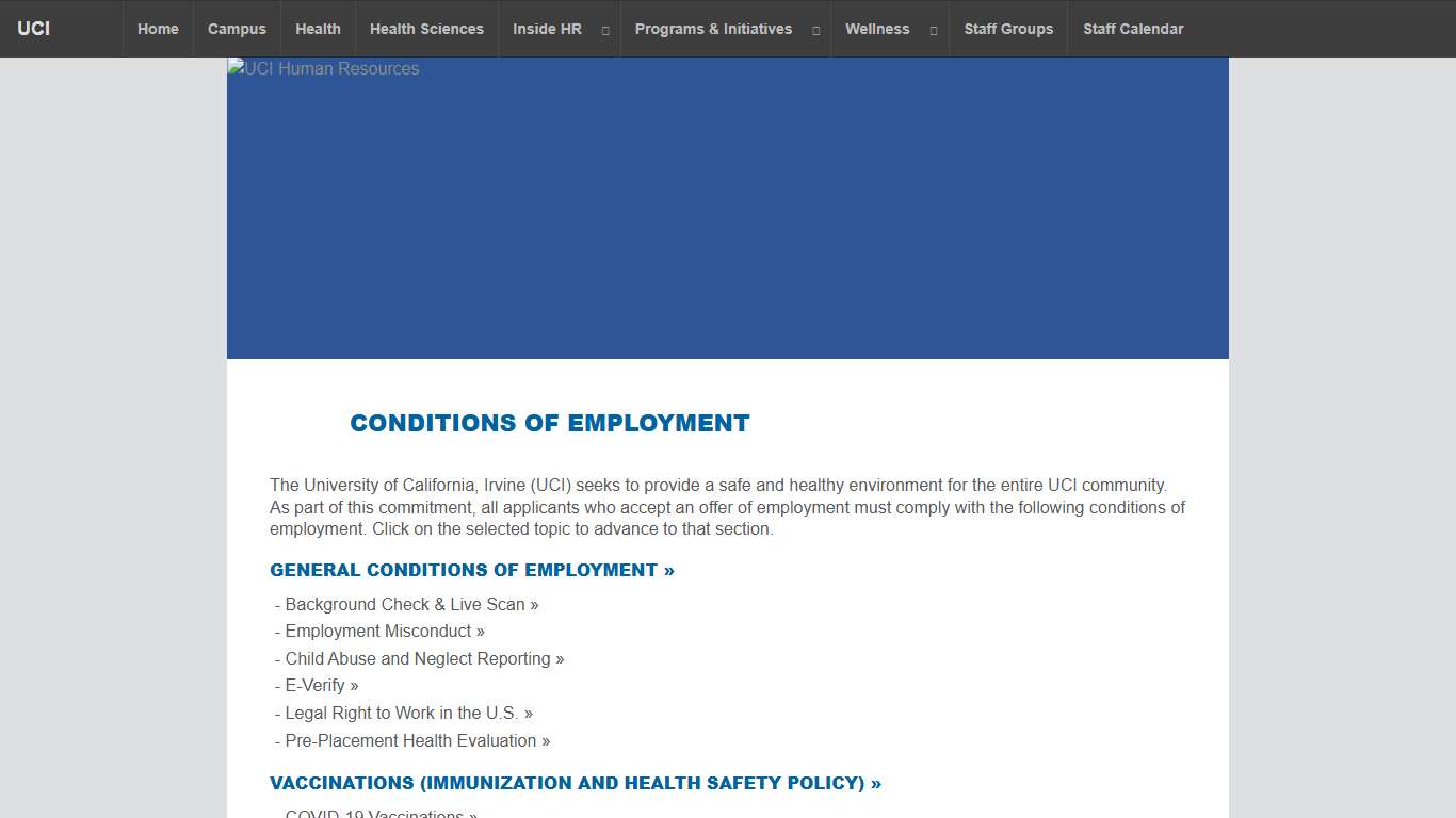 UCI Human Resources Conditions of Employment